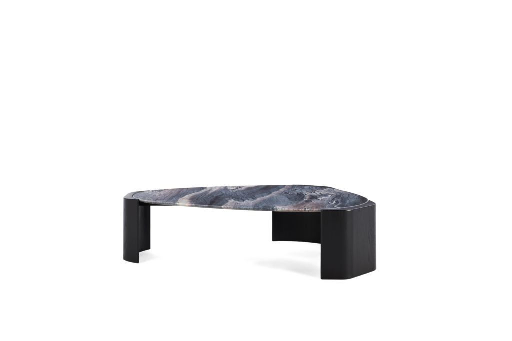 Atlason Organic Slab Coffee Table - Teardrop, 60", Cipollino Ondulato Marble, Black Ash.