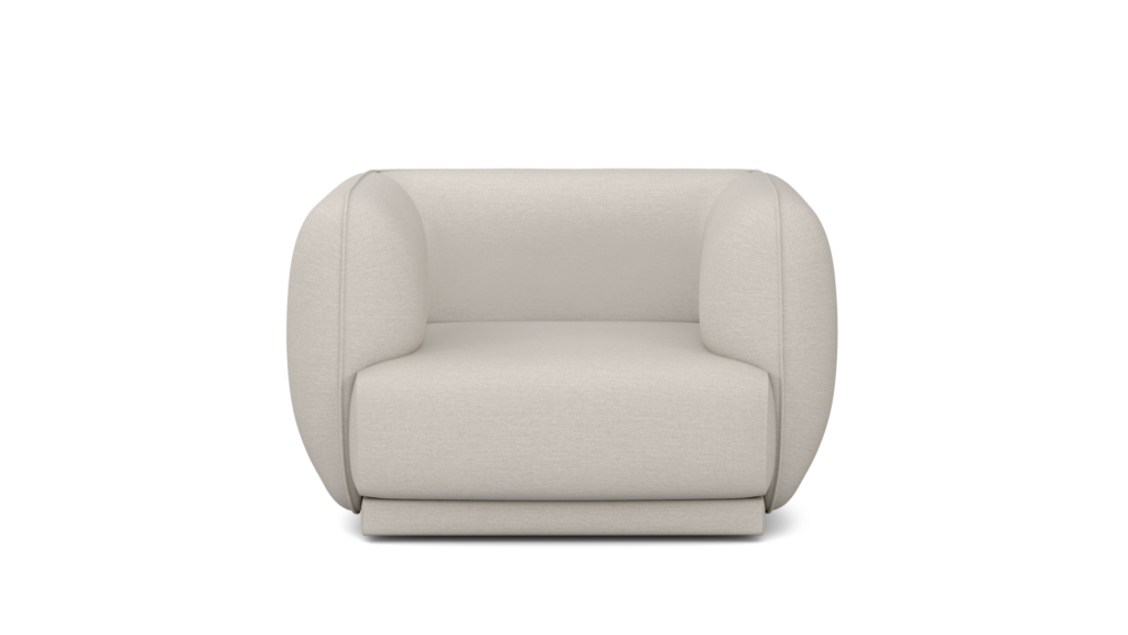 A Meris Armchair in Clavicle viewed from the front.