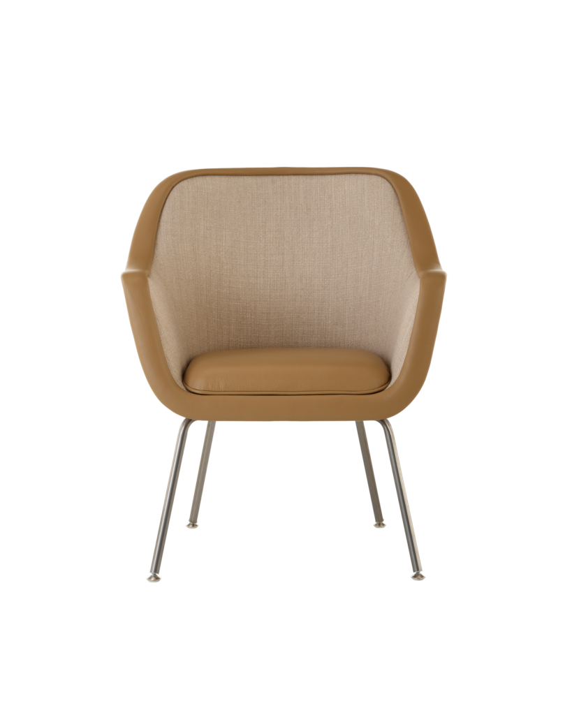Bumper Armchair with standard arms and four legged base, front view.