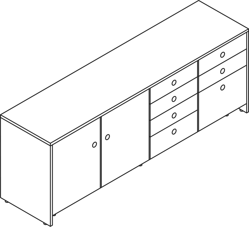 A line drawing - Sled Base Credenza | 4 Units Wide