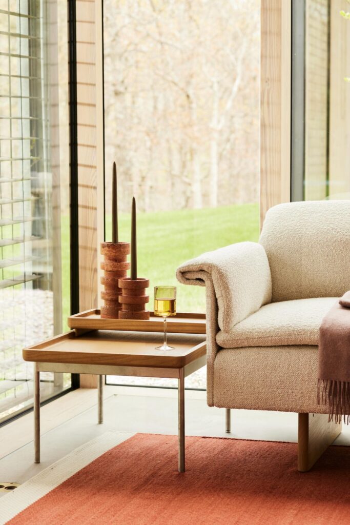 Mantle Sofa close up detail with Tuxedo Tray Table.