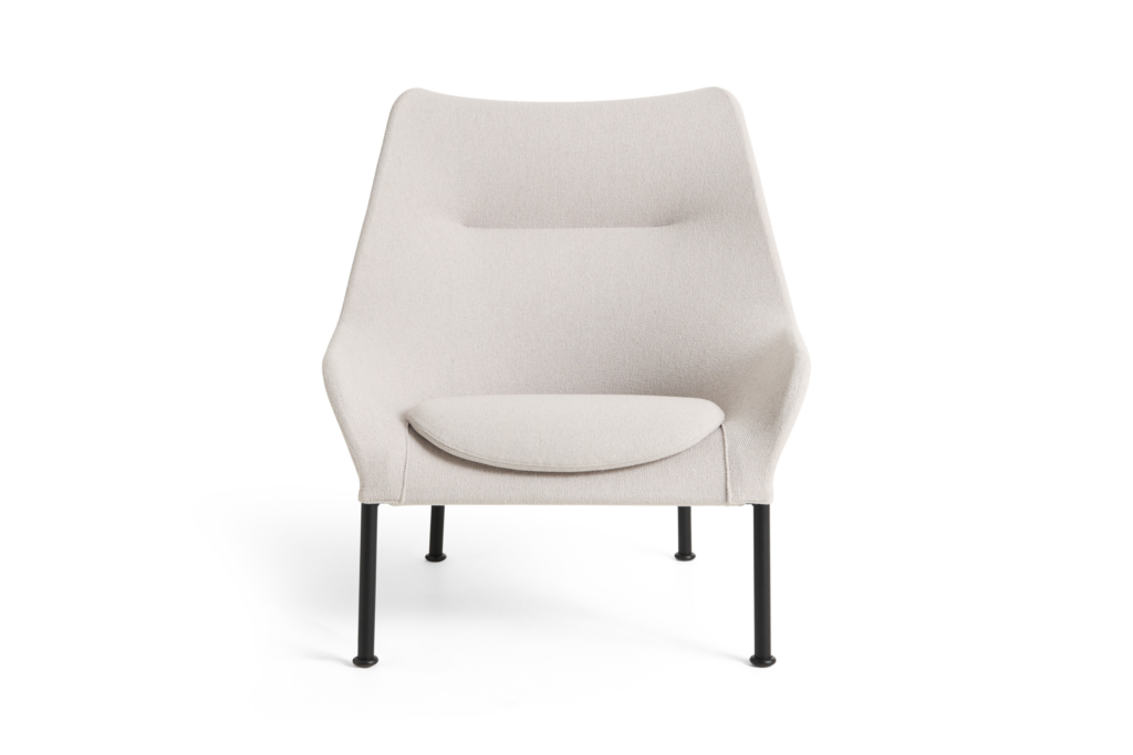 Light gray O2 Lounge Chair with black base, angled front view on white background.