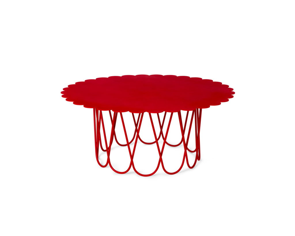 Large Red Girard Flower Table on white background.