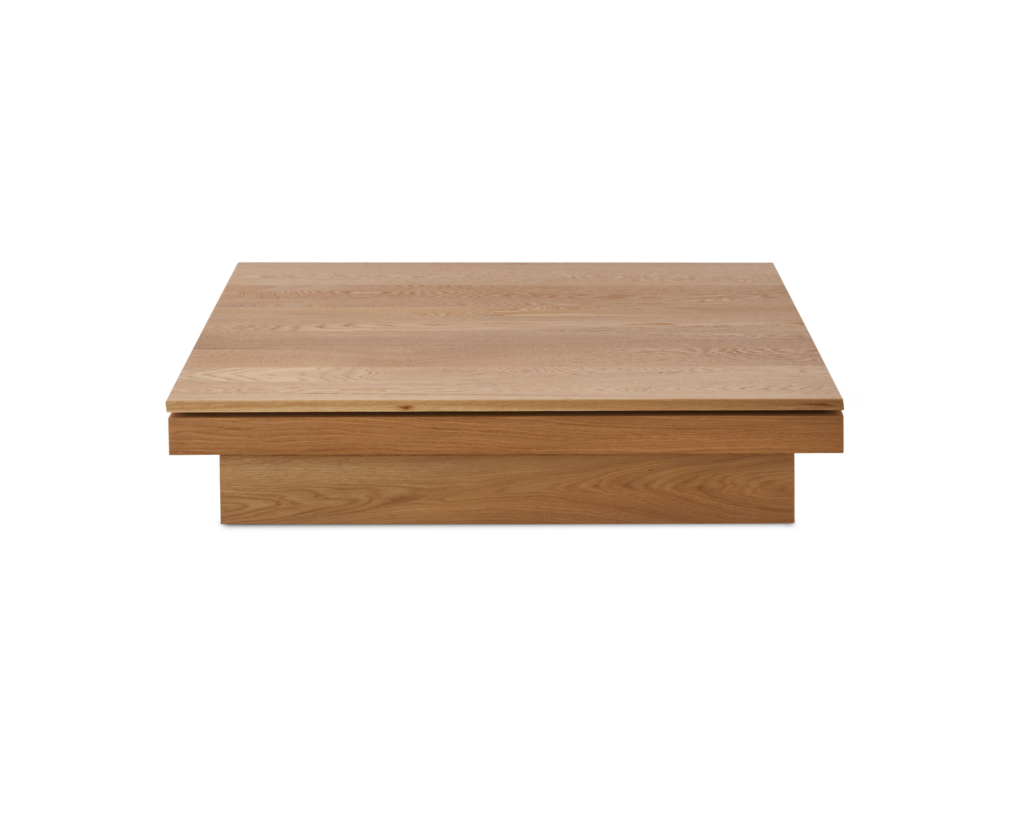 Pawson Drift Coffee Table with white oak base and top, viewed from the front.
