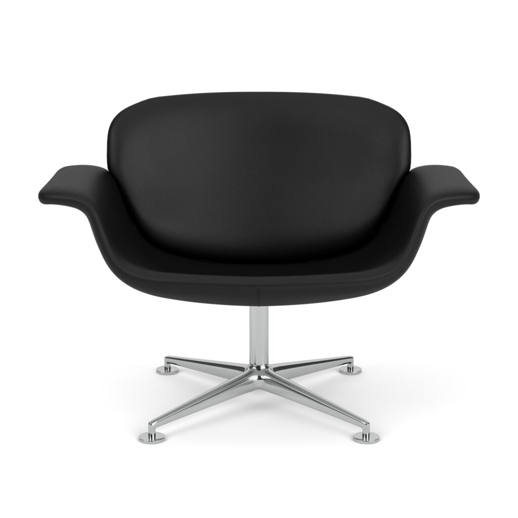 KN Swivel Lounge Chair - Volo Leather; Black; Polished Aluminum