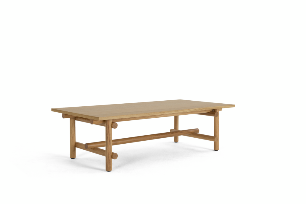 A Muecke Coffee Table in White Oak viewed from an angle.