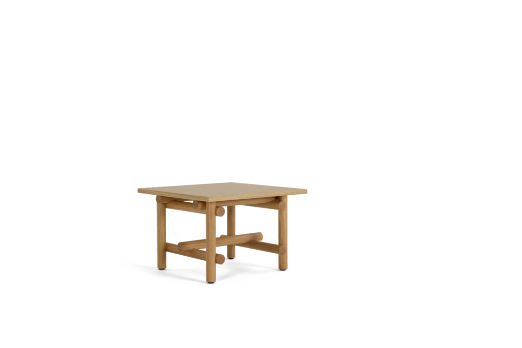 A Muecke Side Table in White Oak viewed from an angle.