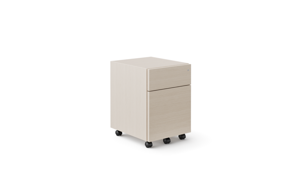 A white sweep rendering of a mobile storage pedestal in a light color veneer.