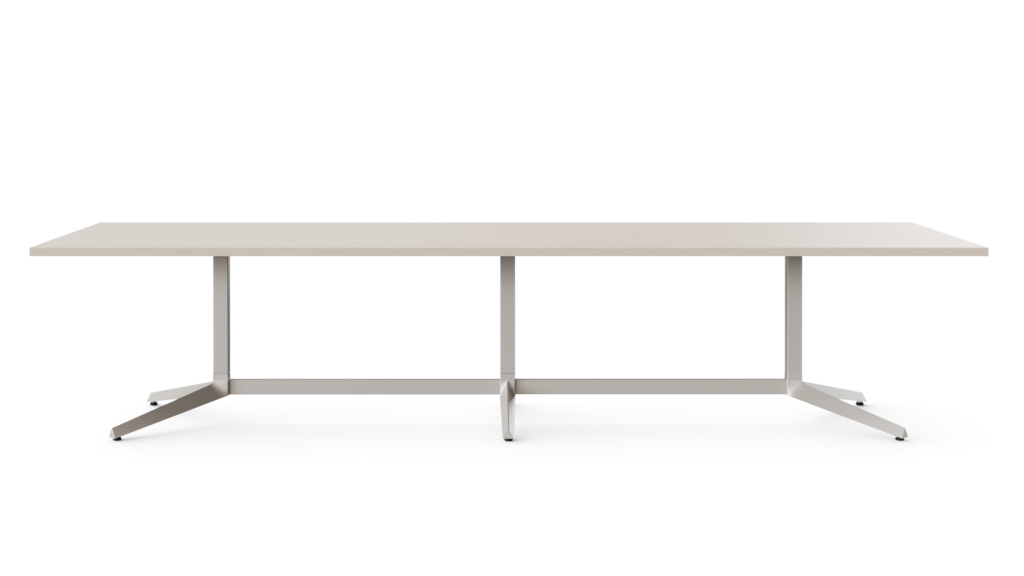 Front view white sweep rendering of a light colored table.