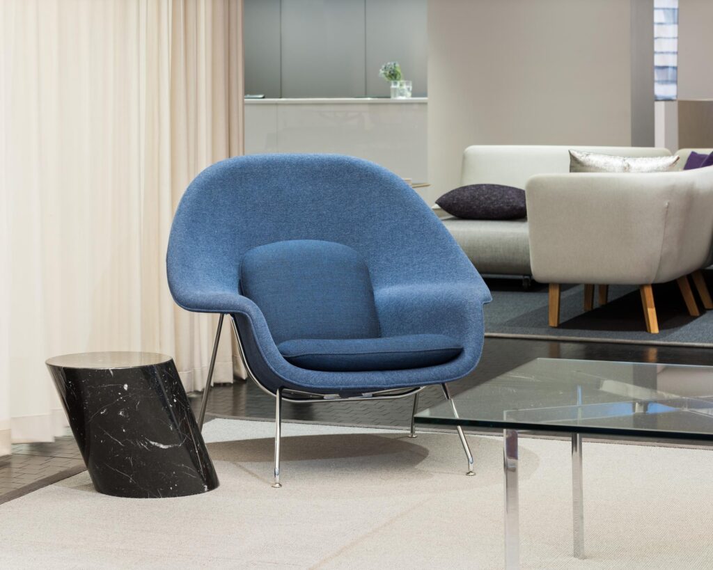 Nero Marquina Marble side table womb chair