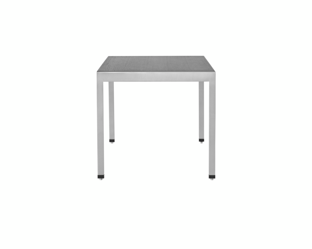 An H Frame side table with a metal frame and a wood top in a black finish.