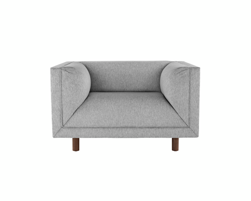 A light gray club chair from the Rolled Arm Sofa Group, viewed from the front.