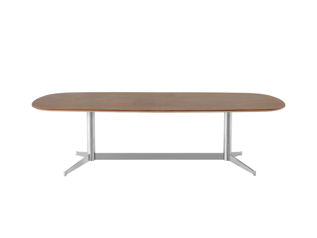 An oblong MP Conference Table with a medium-tone recograin rosewood finish, viewed from the front.