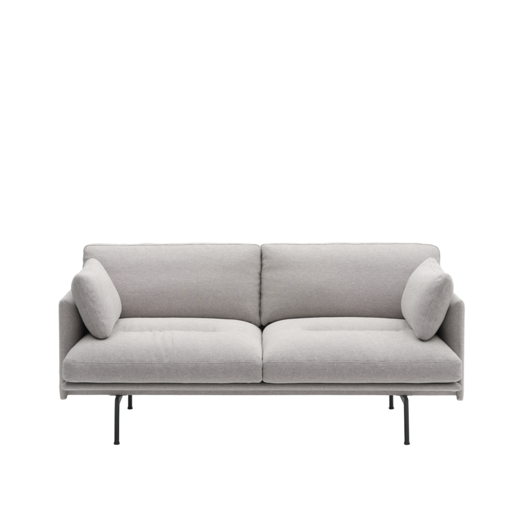 Outline Sofa with Cushions in Clay 12 Viewed from Front