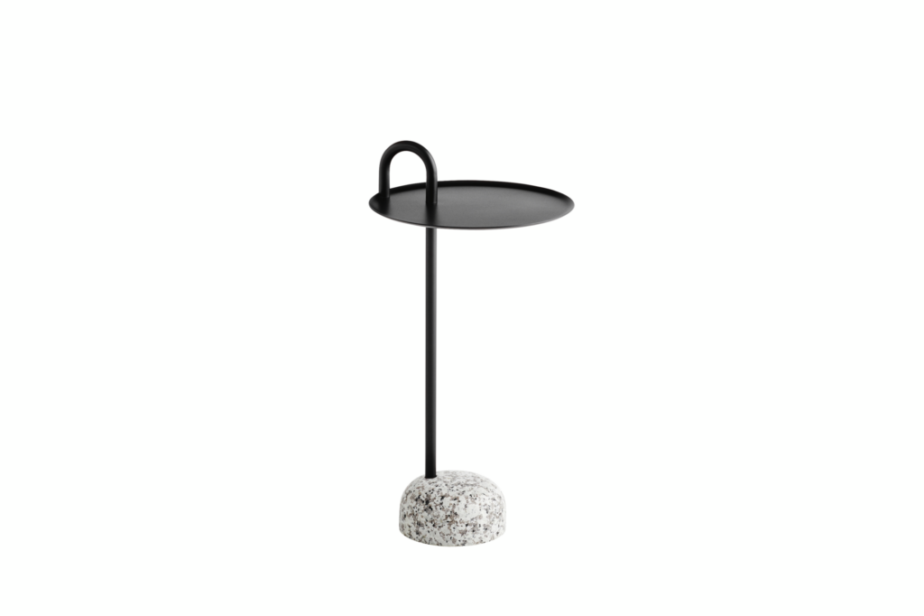 A black Bowler Side Table with marble base.