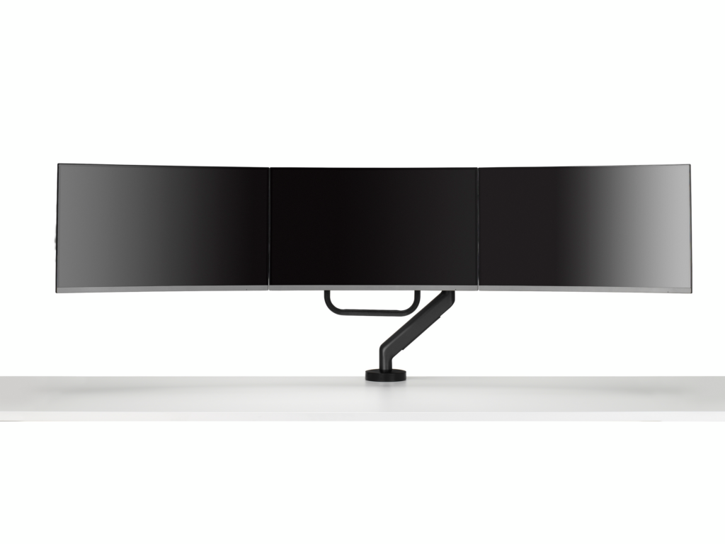 Black Flo X triple screen set up, viewed from the front