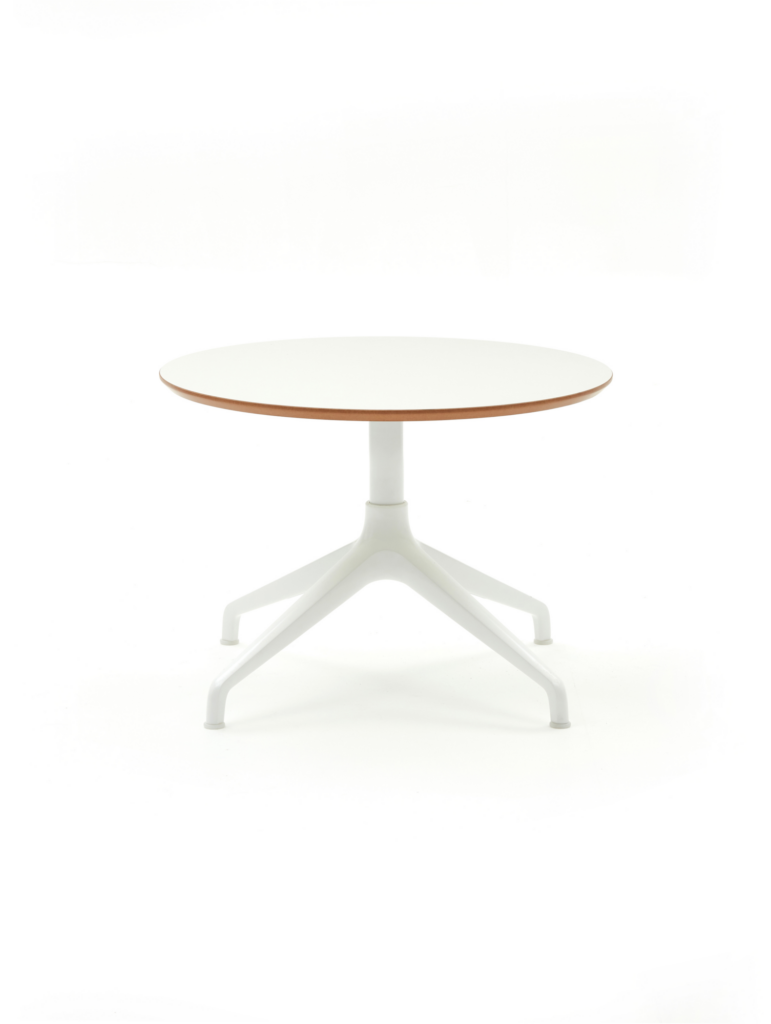 Ali Coffee Table with white 4 star base and circular white mfmdf table top.