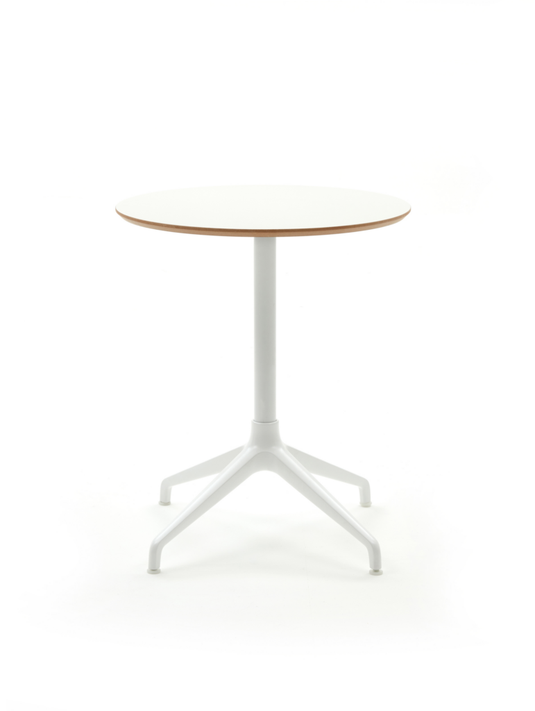 Ali Dining Table with white 4 star base and white mfmdf circular table top.