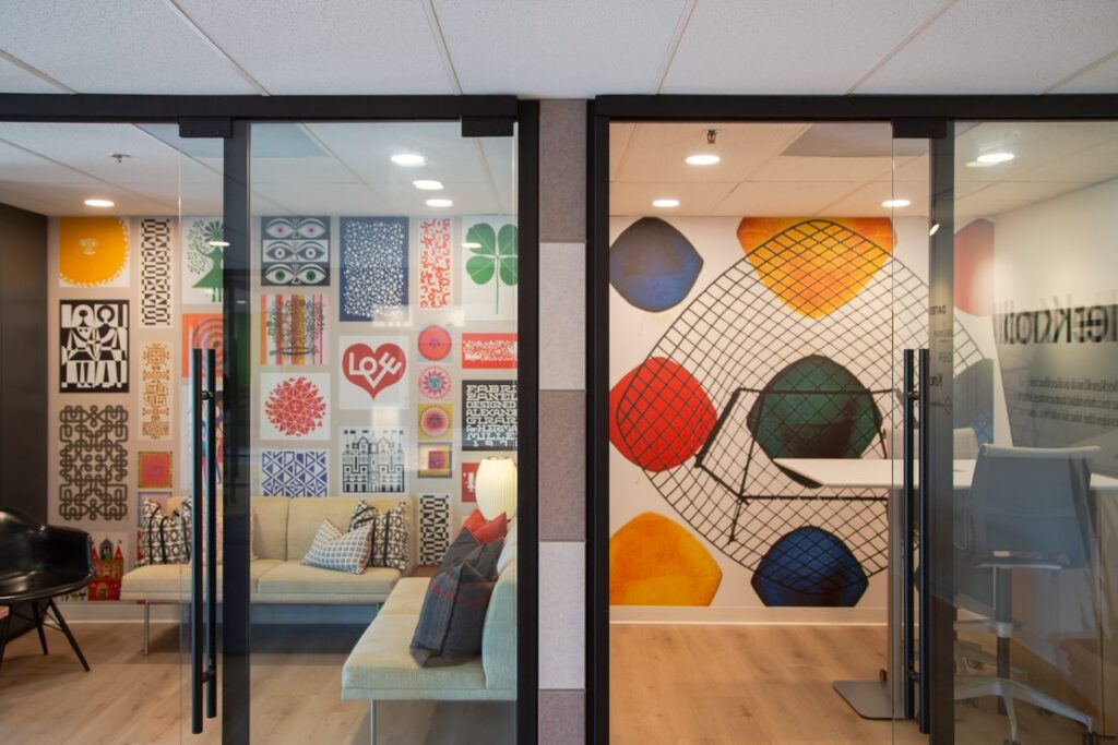 Pattern wall graphics installed in a showroom